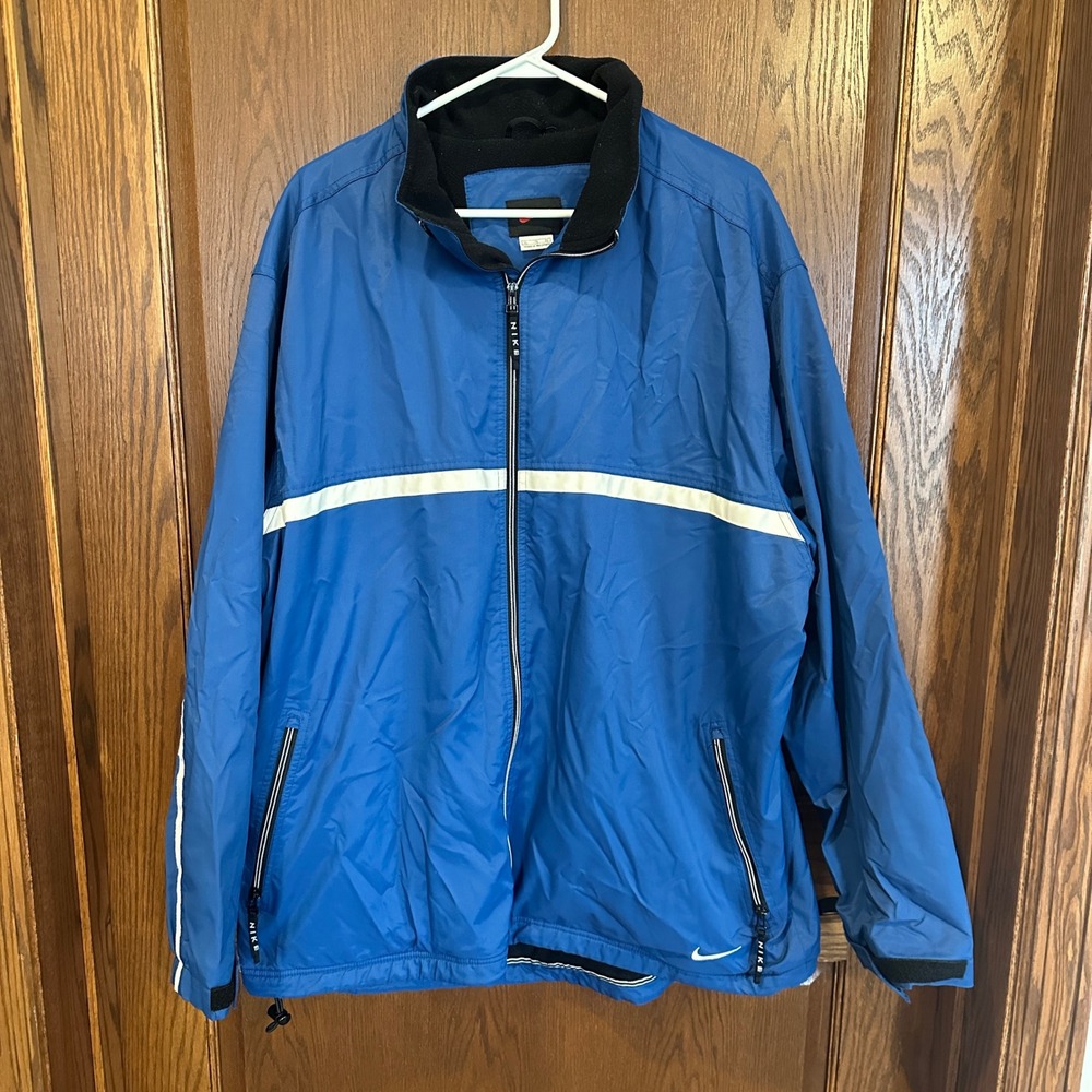 Vintage 90s Nike Mens Windbreaker‎ Jacket Blue Fleece Lined Full Zip XL